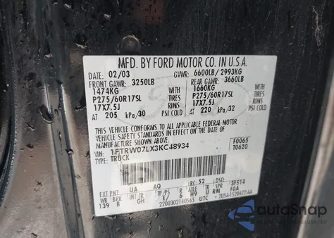 2003 Ford F-150 Lariat/Xlt из США, поврежденный, VIN 1FTRW07LX3KC48934